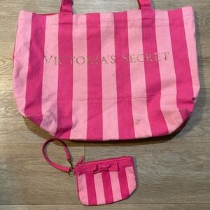 Victoria's Secret Bold Pink Striped Tote